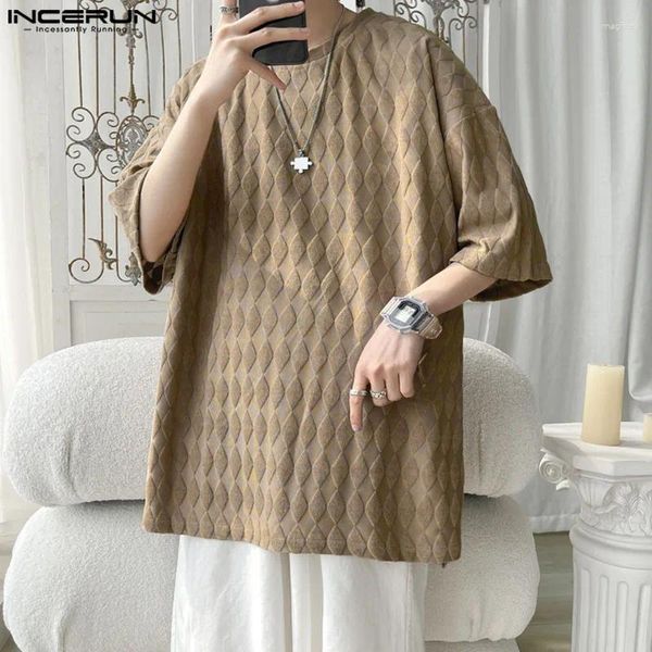 Camicie da uomo top incerun 2024 in stile coreano Diamond a scacchi magliette solide casual semplici maniche corta camiseta s-5xl