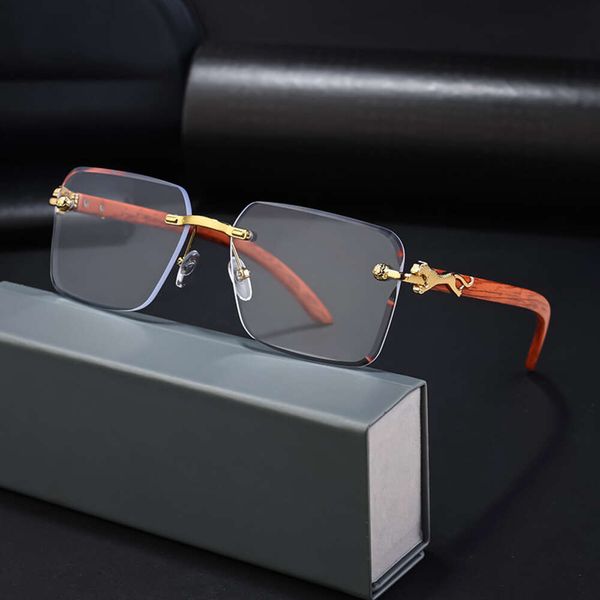 Óculos de sol de designer para homens que dirigem óculos Trend Trend Brand 2024 New IMITATION IMITATION Wood Leopard Mirror Leg com bordas cortadas Óculos de sol para homens
