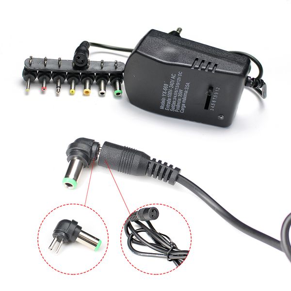 AD 220V a 3V - 12V Adaptador de fonte de alimentação ajustável 12V DC Fonte de alimentação universal 3 5 9 12 V Volt 3a 30w Cabo 7 plugues