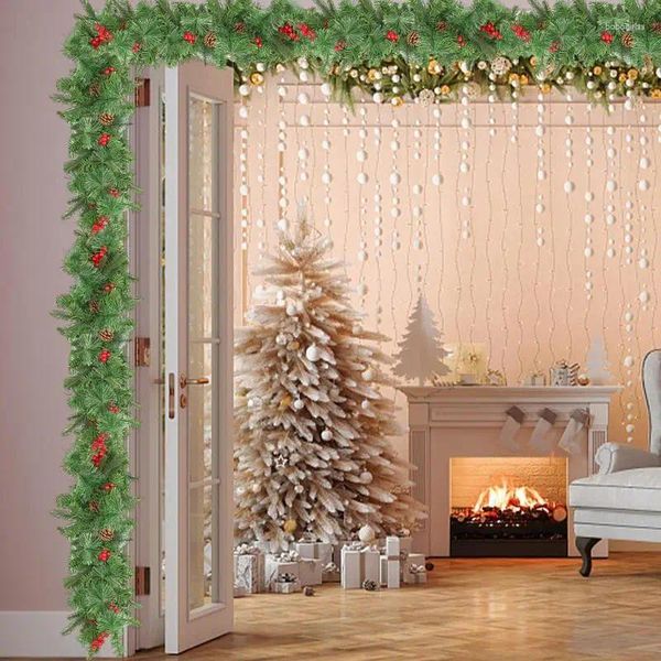 Flores decorativas de grinaldas florais artificiais Creative Christmas Pine Cone Garland liderado pelo ramo morto luminoso Gerland