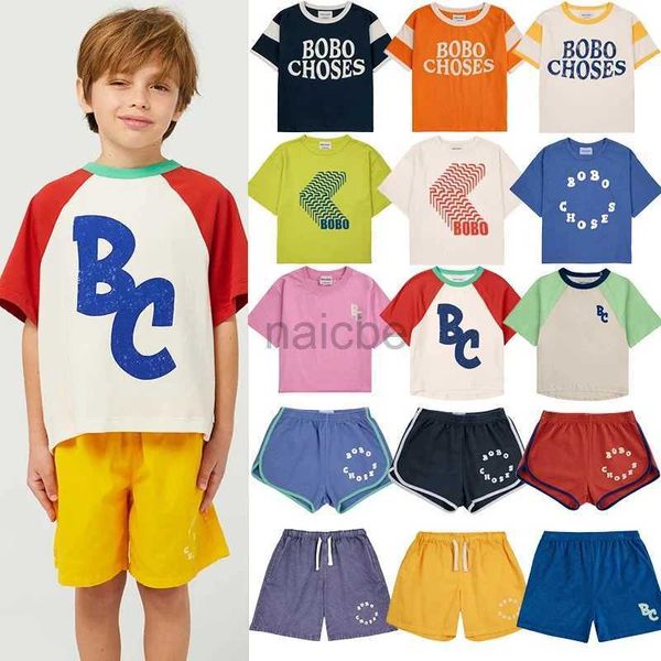 T-shirts 2024 Novos camisetas infantis de verão desenho animado de bobo bobo cantoon desenho animado para adolescentes roupas meninos e garotas conjuntos de roupas 240410