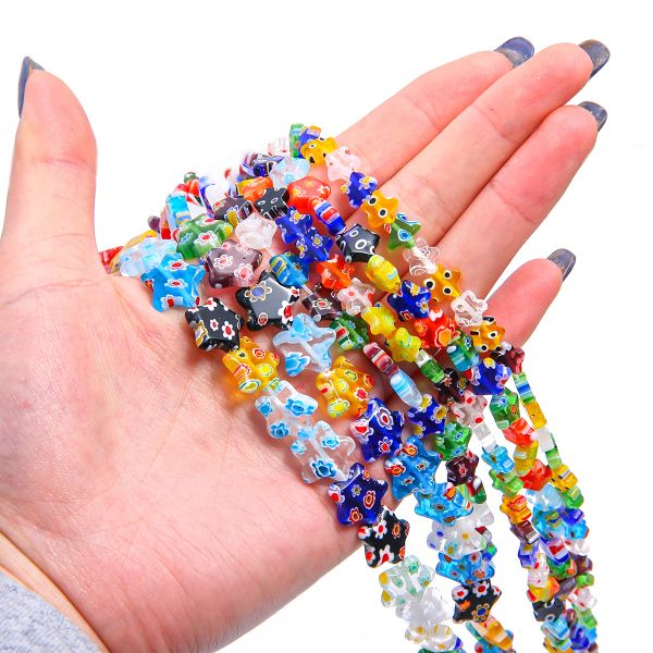 8/10/12mm gemischte Farbe Stern Millefiori Lampe Glasperlen Blumenmuster Perlen für DIY -Halskette Armband Ohrring Jewlery Making