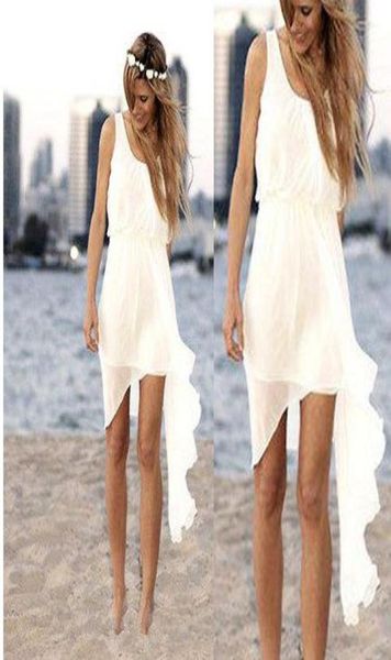 Vestidos de noiva de praia curta assimétricos de estilo de verão vestidos de chiffon bainha de chiffon de pescoço de pescoço