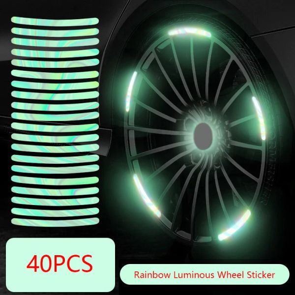 Car Tire Rim Reflective Aufkleber Nacht Sicherheitswarnstreifen Motorradfahrrad Autorad Hub Reflektor Aufkleber Aufkleber Abziehbilder 40pcs