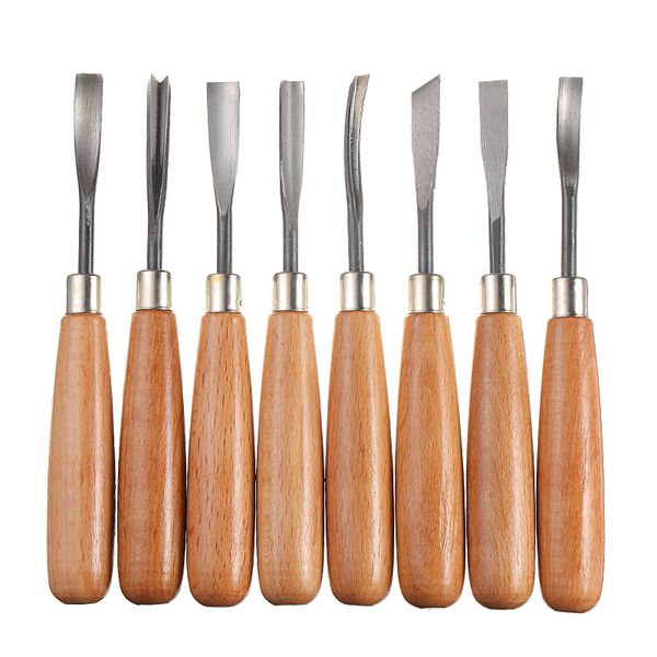 8pcs Zwei -Stil -Holzschnitzwerkzeuge schälen Holzschnitzel Meißel Holzbearbeitungsschneider Specht DIY Handwerkzeug Handwerkzeug Set Neu