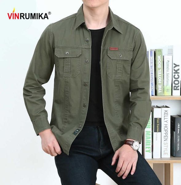 Grande Tamanho M6xl Europa Men039S Merca Militar Casual Marca 100 Algodão Black Blue Manga Longa Camisa Autumn Man Exército verde Shi3959340