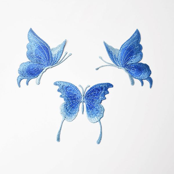 3pcs blaue Spitze bestickte Schmetterlingsflecken Nähen Kleidung Applique Tanzkleid