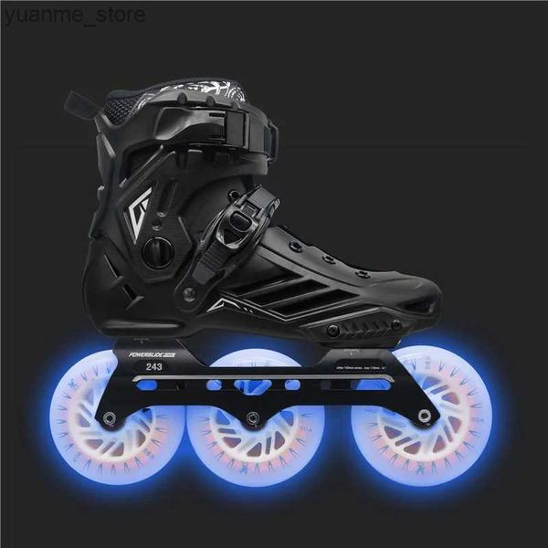 Satır içi Roller Paten Orijinal Roselle Sline Skates 3x110 Tekerlekler Powerslide Rocker Frame LED Flash Bating Wheels Hız Slalom Buzkun Ayakkabıları Y240410