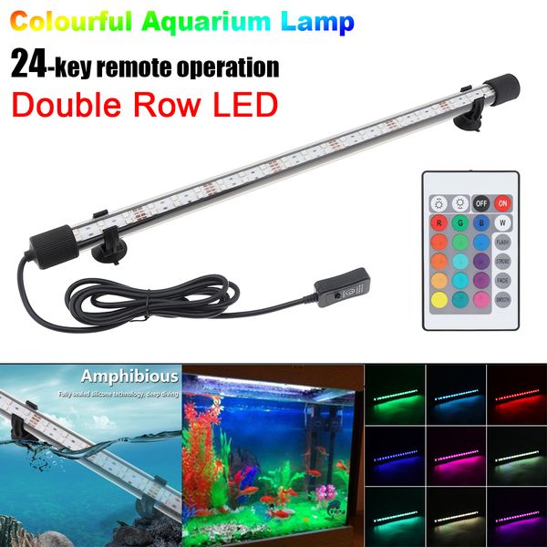 RGB LED AQUARIUM LUZ IP68 LUZES DE PEIXAS DE FISH IMPRESSÃO T8 LINHA DUPLA LINHA SUPER BRILHAÇÃO Lâmpada de aquário subaquático com controle remoto