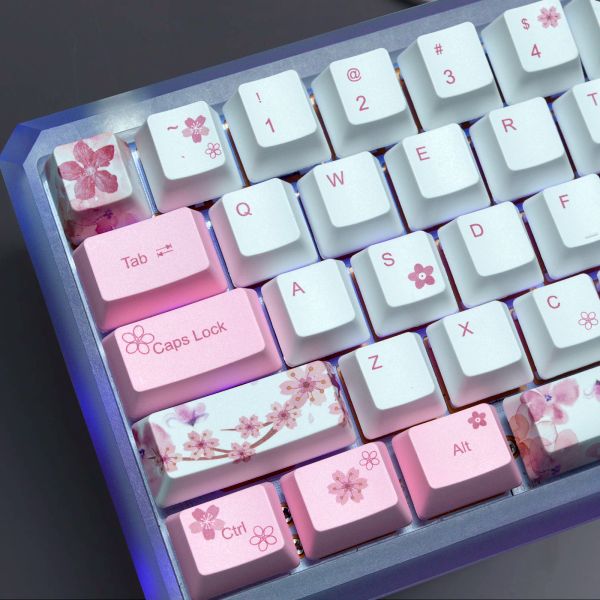 Accessori 60 e 100 percento KeyCaps PROFILO OEM PBT per la tastiera meccanica Cherry DoubleShot DoubleShot Cute Anime White Rosa retroilluminazione tappi chiave