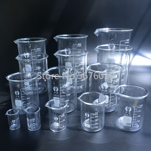 1Set Lab Borosilicato Beaker in vetro di tutte le dimensioni Experimento chimico Attrezzatura di laboratorio Misurazione Coppa