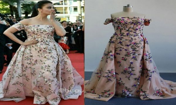 Myriam Fares Aishwarya Rai Ünlü Elbiseler Cannes Film Festivali 2016 Gerçek Görüntüler Nakış Boncuklu Akşam Önlükleri Çıkarılabilir 4677921