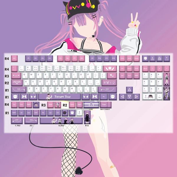 Acessórios TOKOYAMI TOWA CAP CAIXA HOLOLIVE VTUBER TAPE TAPE PBT DYE SUBlimação Cherry MX EXPLISE CHANCE CAP CAPA para teclado mecânico