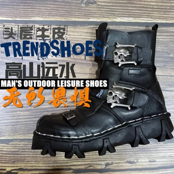 Botas de moto de couro genuíno masculino de botas de combate tático de inverno botas de combate gótico punk punk botas western50