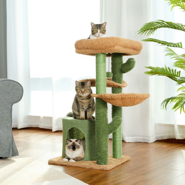 Cat Tree Tower Cat's House mit Kratzer Post süße Kaktusspielhausmöbel mit Eigentumswohnung Nest Mornn Pet Croboker