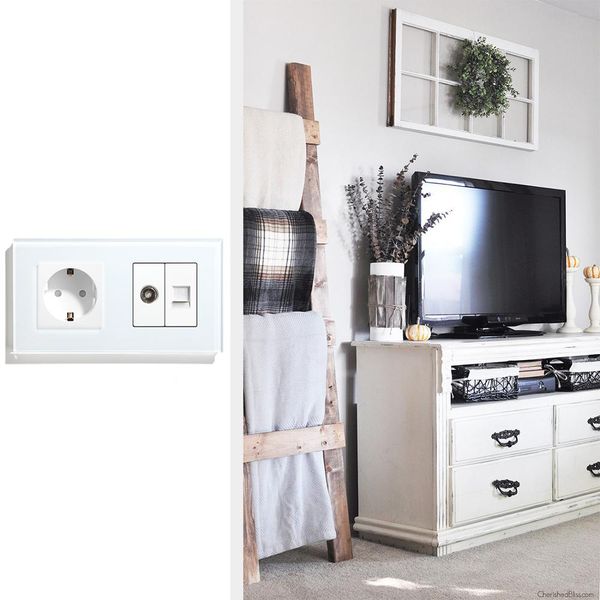 BSEED Standard Wall Socket TV PC com soquete padrão da UE Painel de vidro de cristal de vidro branco Black Golden UE Padrão