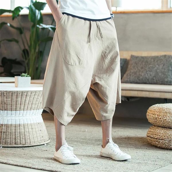 Erkek Şort Yaz Günlük Moda Herem Pantolon Pamuk Keten Joggers Erkek Vintage Çin tarzı eşofman