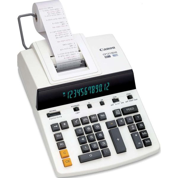 Calculadora de impressão de desktop Canon CP1213DIII - Ferramenta de escritório eficiente e confiável para cálculos rápidos e precisos - design branco e compacto