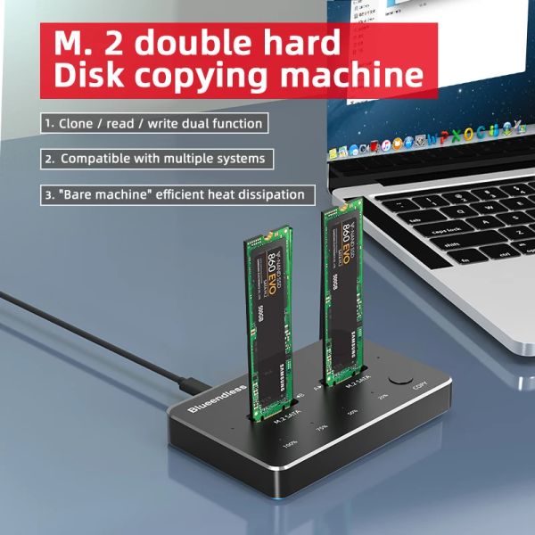 Muhafaza Blueendless Dual Protokol SSD M.2 Verimli Isı Dispidasyon Yerleştirme İstasyonu HDD Muhafaza Tip C Çevrimdışı Klon Muhafaza