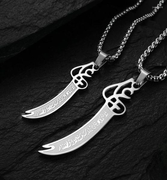 Anhänger Halskette Muslim Koran Vers Ali Augenschwert Halskette für Männer Frauen Edelstahl Amulettschmuck Islamische Geschenkpendel1629571