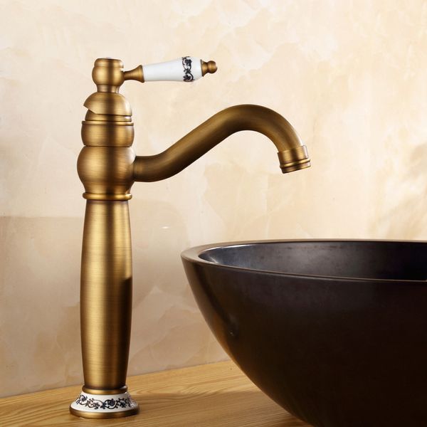 Becken Wasserhähne Bad Antike Finish Messing Wasser Tap Badezimmer Becken Waschbecken Wasserhahn Waschtisch Wasserhahn Waschbeckenmischer Haken Kran 6633