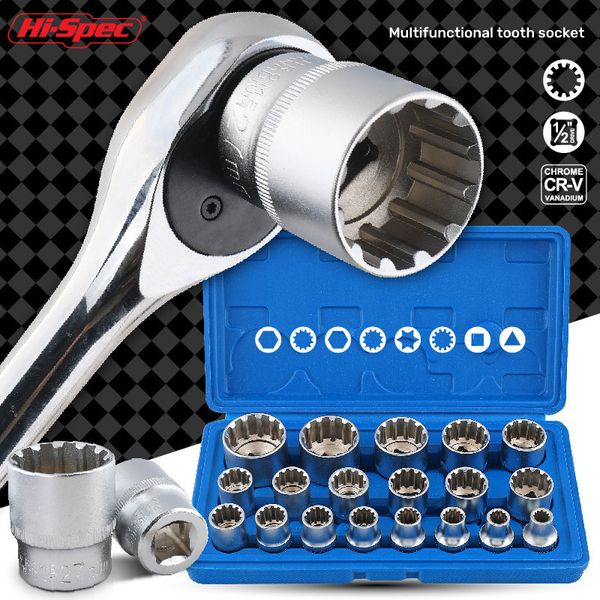 HI-Spec 19PC 12 Punkte TORX Socket Set Lock Socket CRV HEX TORX PLEHTE BIT SECKET SEX SEX SECKETREPREILE TOOL KIT M8-M32