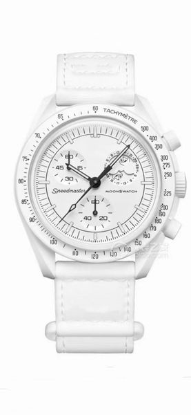 2024 Миссия дизайнера Moonwatch на Луну Watch Air King Plastics Movement Watching Luxury Ceramic Planet Montre Limited Edition Master Moonswatch White с коробкой