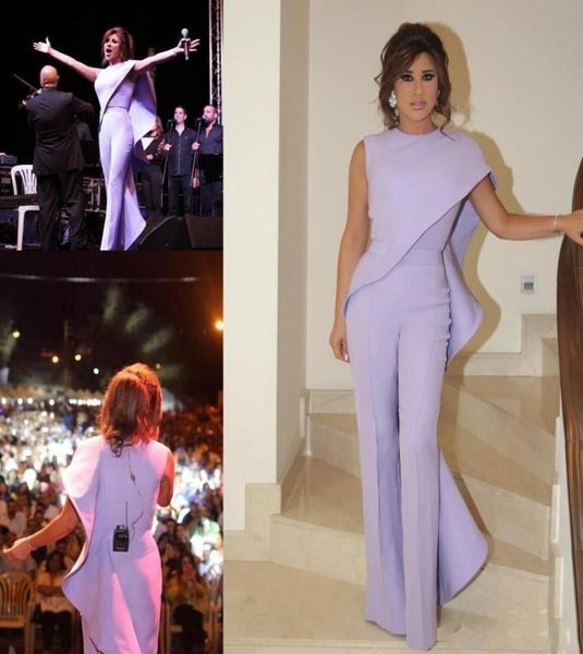 Billige Lavendelscheide Jumpsuit Frauen Arabisch Abschlussball Abendkleider Juwel Neck Plus Größe formelle Kleiderparty tragen Promi -Kleider Vest9013381