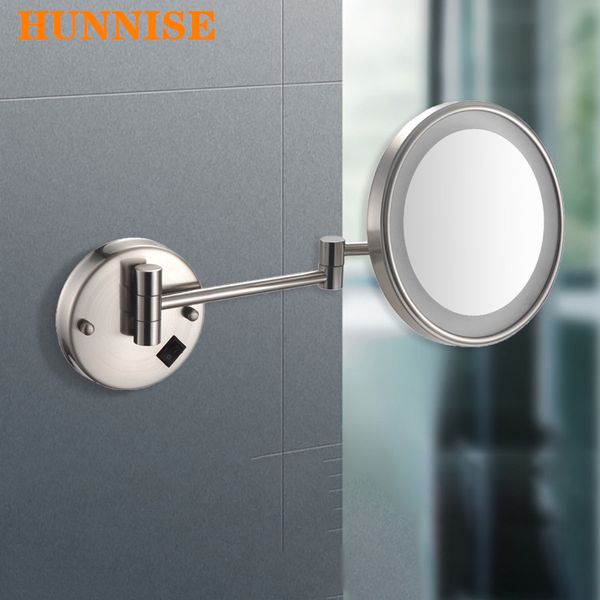 Espelho de níquel escovado espelho de qualidade de latão estende espelhos dobráveis espelhos do banheiro espelhos de maquiagem LED de ampliação montada na parede
