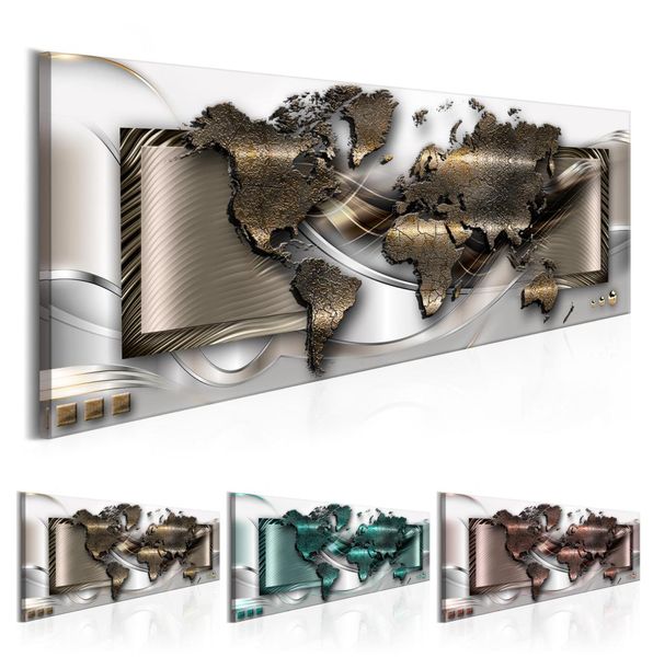 Abstract Metal World Map Design Canvas Print Wandkunst Moderne Home Dekoration Wählen Sie Farbverstärker Sizemulticolorno Frame2348532