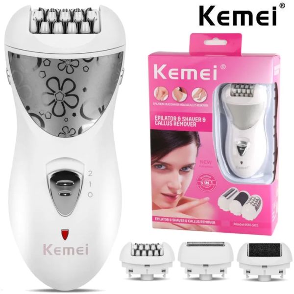 Aparadores kemeei recarregável 3 em 1 Lady Epilator Hair Shaver Remoção para Mulheres Cuidado com os pés Cabelo elétrico Cabelo CALUS DEPISTRAMENTO DE REMOVER