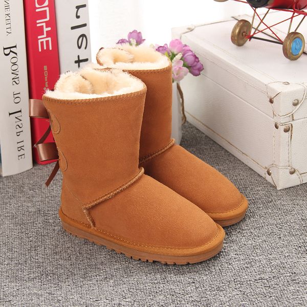 New Bailey 2 Bows Boots Boots Boots Australia Botas de neve Designer Sapatos Inverno Classic Classic Ultra mini Botton Botton menino meninas Botas de tornozelo Kid Fur processado