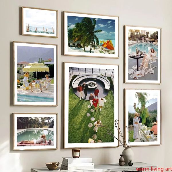 Palm Springs Pool Party Poster Retro Parasol Strand Wandkunst Leinwand Malmale Wand schlanker Aarons Fotografie für Wohnzimmerdekoration