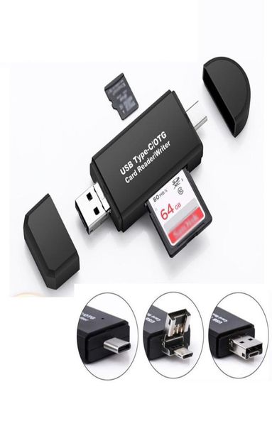Micro SDTF Bellek Kartı Okuyucu 3in1 USB 20 Tip C KardReader OTG Adaptörü PC Dizeleri için Telefon Tablet XBJK21056797599