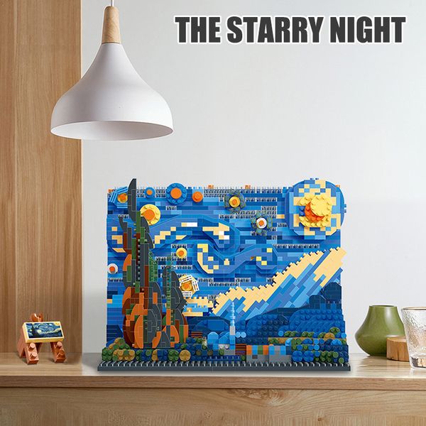 MOC Creative World Famous Gemälde Die große Welle von Kanagawa Die Sternennacht Mini Größe Bausteine Ziegelspielzeuge für Kinder