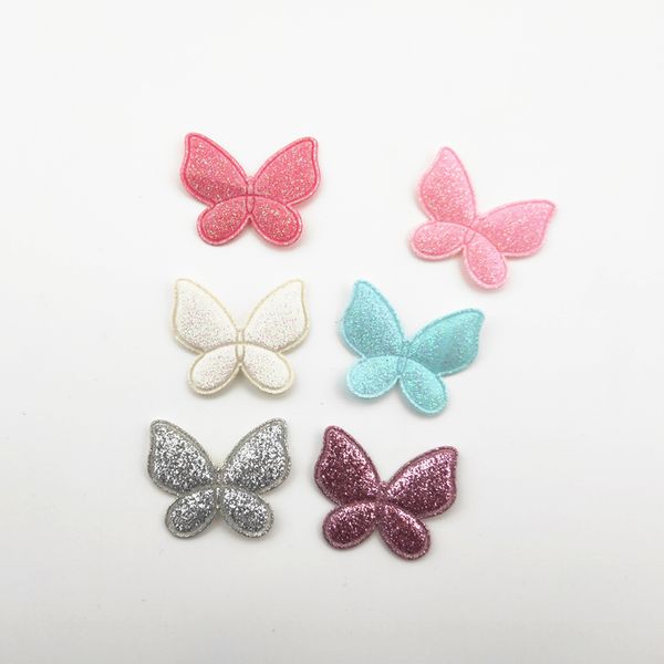 Manchas de glitter de borboleta, brilhante, monocromático, clipe de cabelo, materiais de costura de vestuário, decoração de roupas, 3*2,5 cm, 100pcs