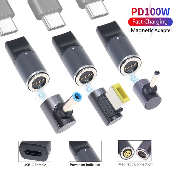 100 Вт типа C PD Magnetic Adadecter Adapter USB C в DC Power Jack Carder Curverter для ноутбука Dell Lenovo Dell Lenovo