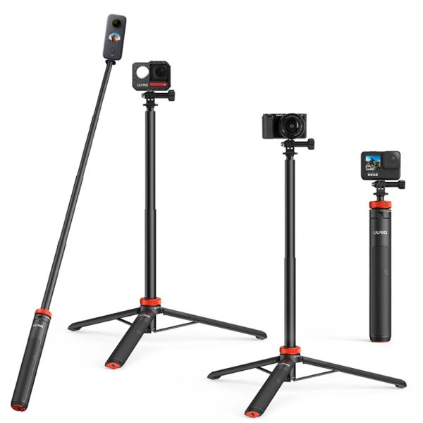 Tripés Uurig Selfie Stick Tripé para GoPro 12 11 Insta360 Câmera de ação Tripé Selfie Stick Stick Hand Grips Rão de extensão Acessórios GoPro
