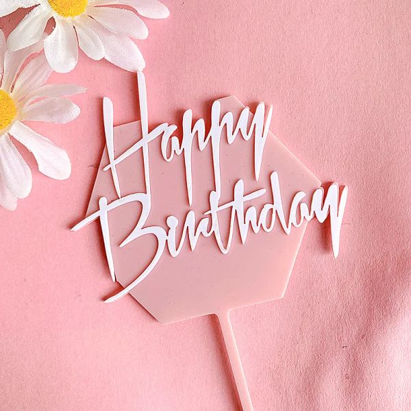 Novo bolo de feliz aniversário de acrílico Topper Candy Colors Cupcake Topper para chá de bebê Decorações de bolo de festas de aniversário de meninas