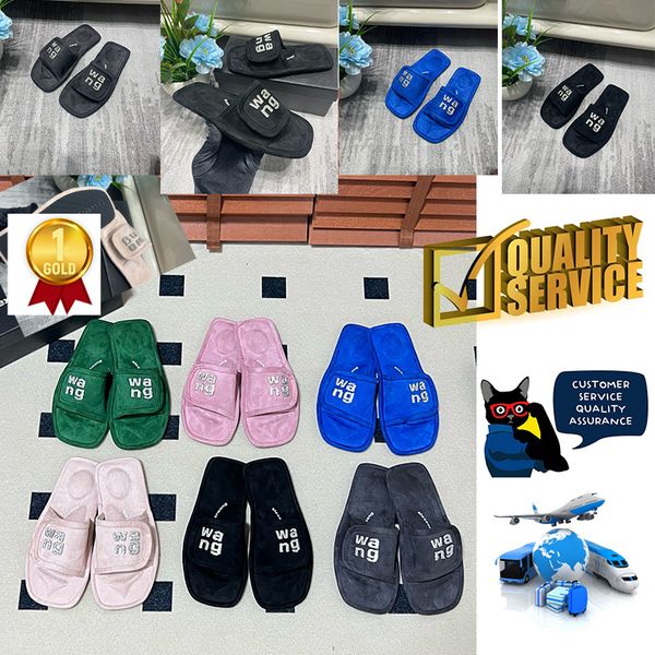 2024 En kaliteli terlik yeni stil tasarımcı sandaletler lüks kadın kadife malzeme velcro bant gai partisi yumuşak platform slip-on boyut 35-42 offical kaydırıcı