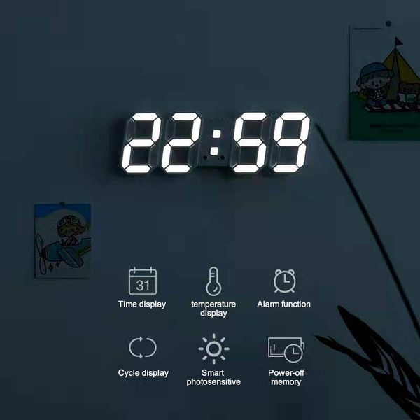 3D-LED Digitale Wecker Dreidimensionale Wanduhr Hanging Uhrenkalender Thermometer Elektronische Uhr Möbel