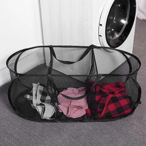 Bolsas de lavanderia Cesta de malha levantou 3 cestas de cestas de cesto de armazenamento de roupas de design dobrável com alça suja