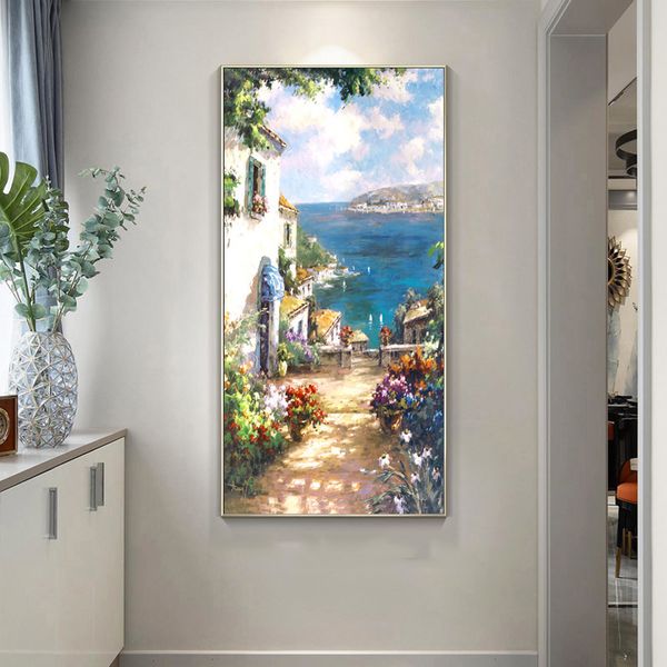 Corridoio mediterraneo corridoio tela olio dipinto poster paesaggistica e stampe da parete arte da parete soggiorno decorazioni per la casa senza cornice