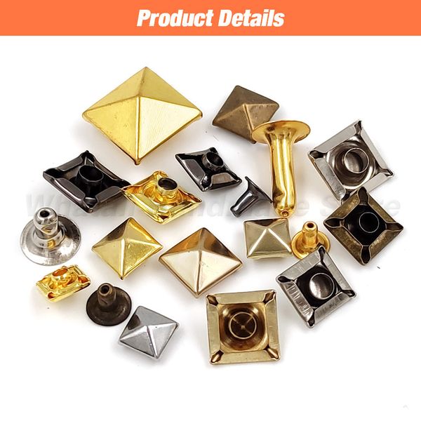 100Sets Metall Pyramid Cap Niets Quadrat Nieten Nieten für Leder Bastendbeutel Gürtel Kleidungsschuhe Accessoires 6-12mm