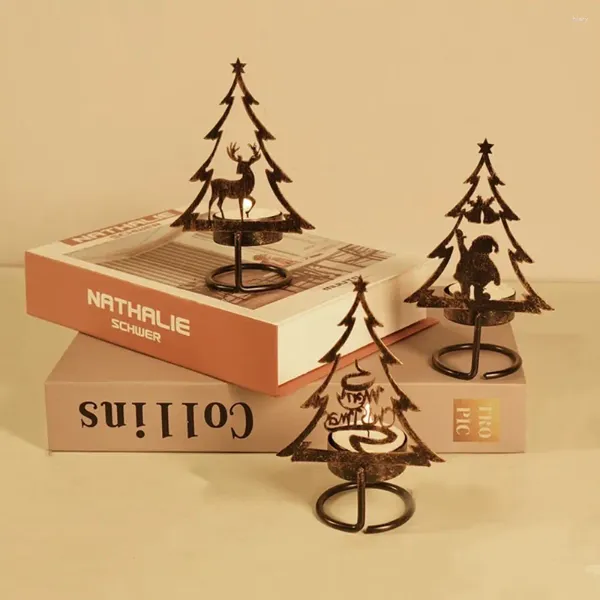 Titulares de vela Cena de Natal Candlestick Creative Requintado Design Iron Arte Arte Retro Layot