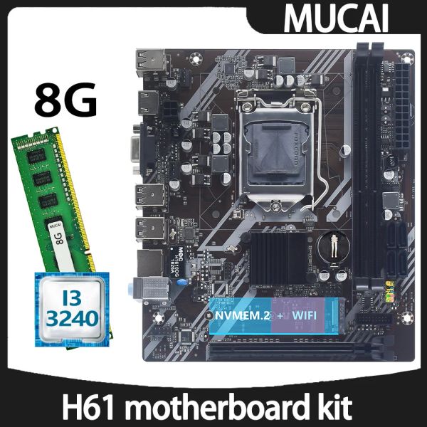 Materiori Mucai H61 Motherboard DDR3 8GB 1600MHz RAM Memoria con Intel Core I3 3240 Processore CPU e kit LGA 1155 Set di PC Computer