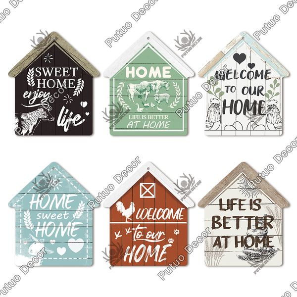 Putuo Decor Sweet Home Wood Signs Rustic Welcome Pliting Placa de madeira para Decoração da porta da frente House Wall Art Gifts