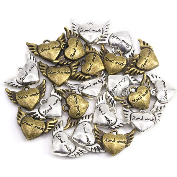 10pcs Herzflügel handgefertigte Tags Sliver Bronze Metall Etiketten Legierter Handbeetik