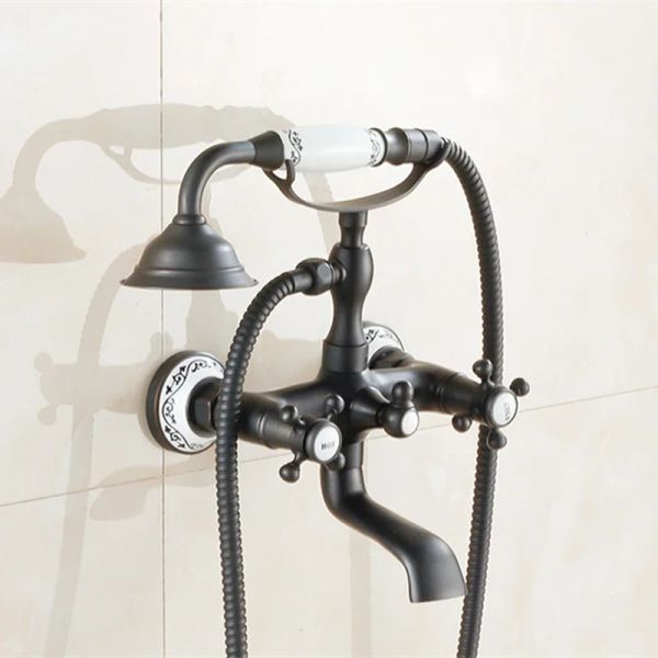 Rubinetto doccia set bronzo nero semplice telefono doccia bidet doccia in ceramica in ceramica a misura di tipo a misurazione