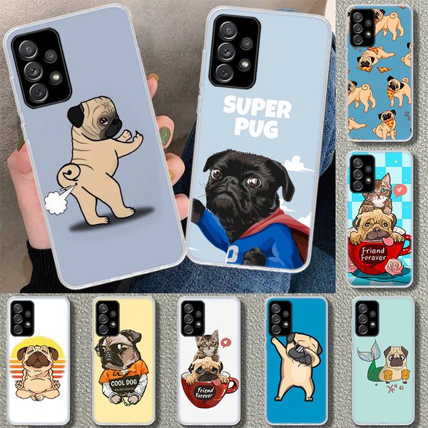 Copertura del telefono con Dog Pug carino per Samsung Galaxy A51 A71 A50 A70 A40 A30S A20E A10 A41 A31 A21S A11 A11 A0 A6 A8 A9 Coque